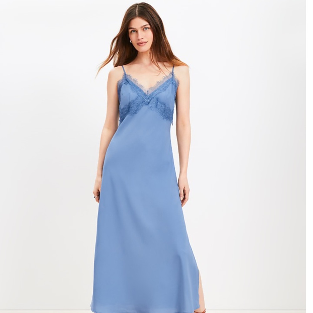 LOFT Periwinkle Lace-Trim Slip Maxi